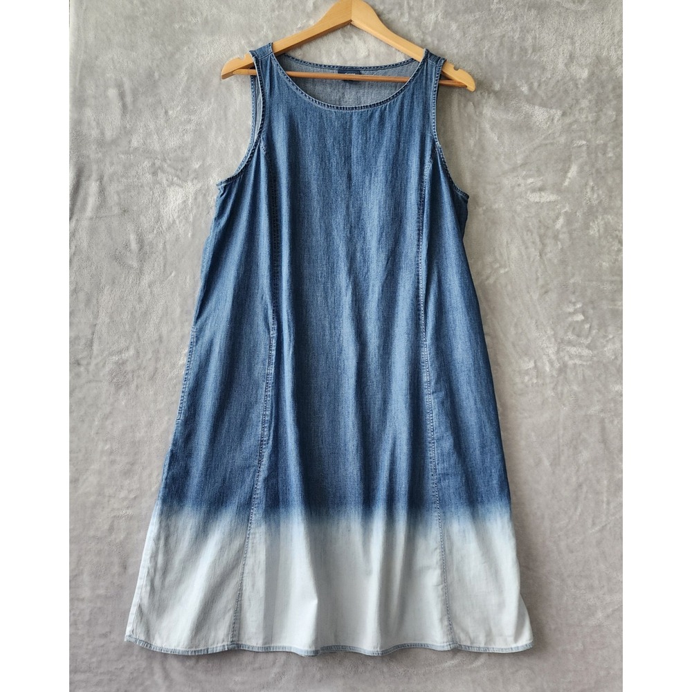 J. Jill Denim Dress Womens Size Medium Blue Ombre Wash Dip Dye Pockets Tank Jean
